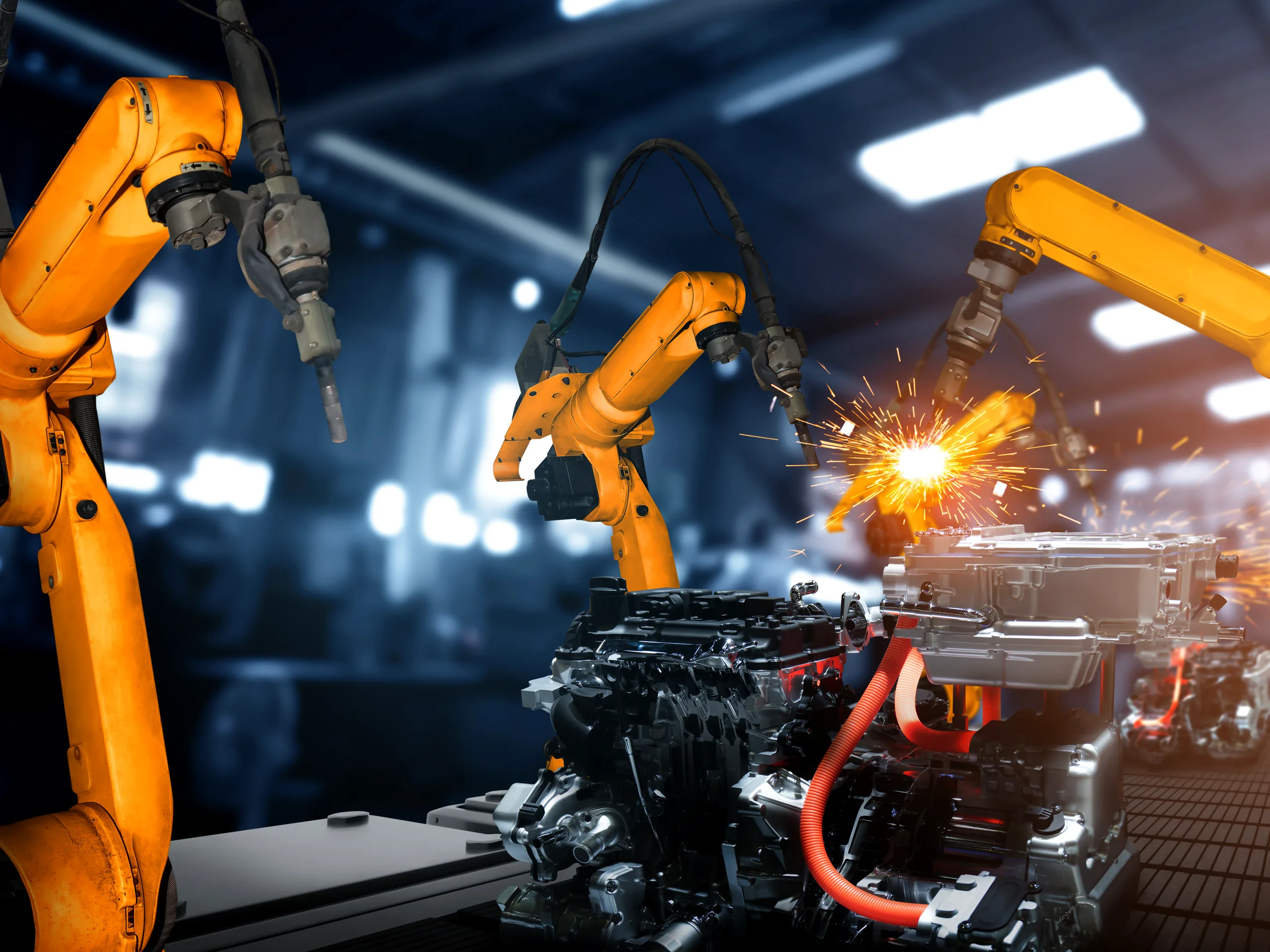 A robotic assembly line running a production shift